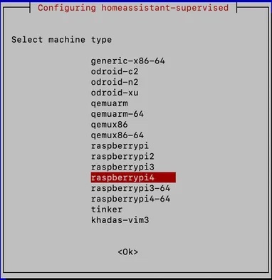 Screenshot of ha/machine-type menu